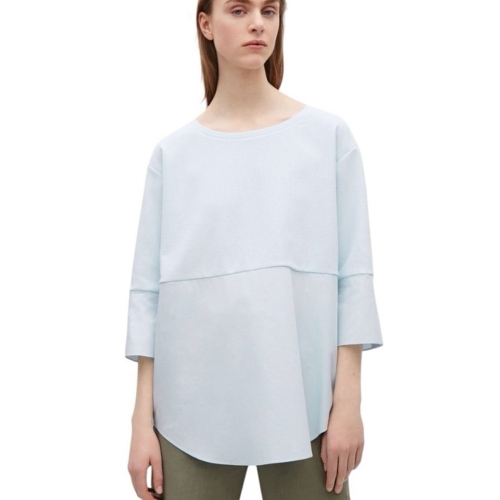 COS Baby Blue Waffle Knit & Poplin 3/4
Sleeve Top - Europe size Small (U.S. 4/6)